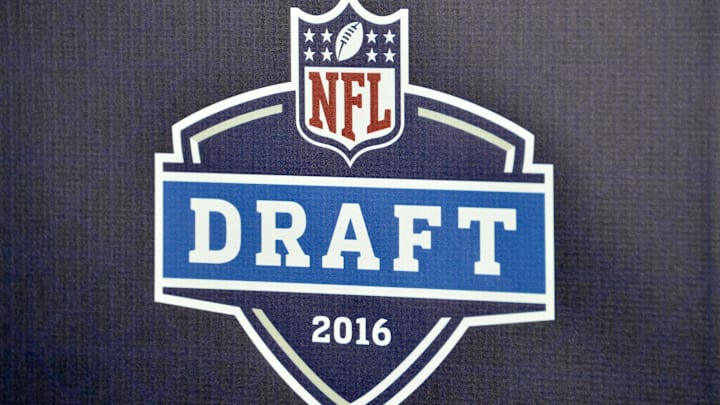 Apr 28, 2016; Los Angeles, CA, USA; General view of 2016 NFL Draft logo at Los Angeles Rams draft