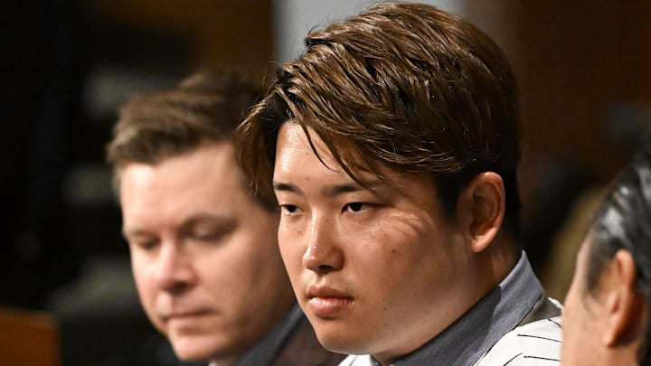 Dec 22, 2025; Chicago, Il, USA;  New Chicago White Sox player Munetaka Murakami during a press conference where he was introduced at Rate Field. Mandatory Credit: Matt Marton-Imagn Images