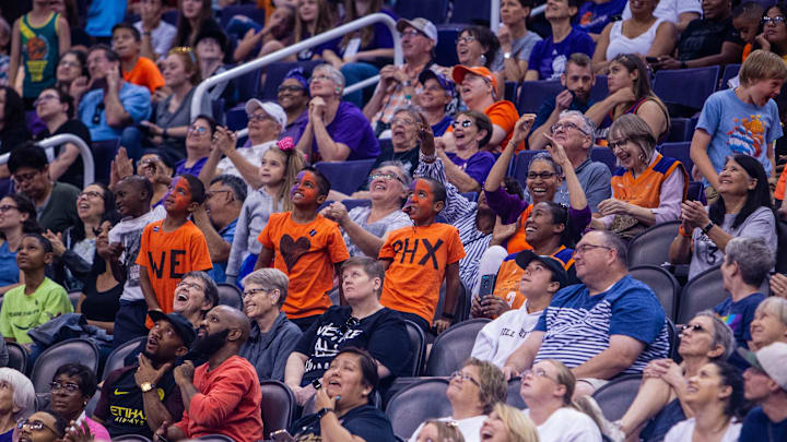The crowd reacts to a Phoenix Mercury basket during the game against the Los Angeles Sparks on June 23, 2019, in Phoenix. The Phoenix Mercury defeated the LA Sparks 82-72.

Phoenix Mercury vs Los Angeles Sparks, June 23, 2019