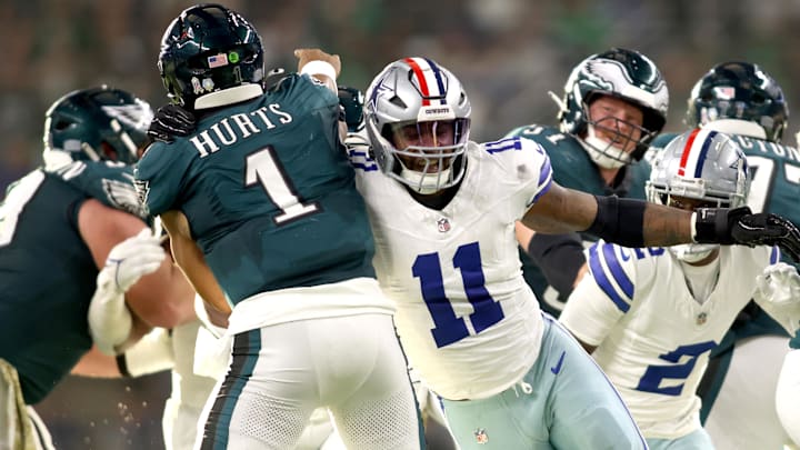 Dallas Cowboys linebacker Micah Parsons (11) rushes the passer in the game against the Philadelphia Eagles Dallas Cowboys linebacker Micah Parsons (11) rushes the passer in the game against the Philadelphia Eagles