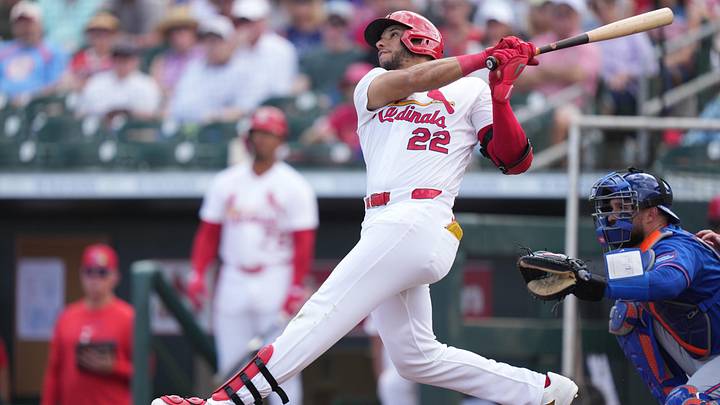 Mar 7, 2026; Jupiter, Florida, USA; St. Louis Cardinals right fielder Joshua Baez (22) hits a home run in the second inning against the New York Mets at Roger Dean Chevrolet Stadium. Mandatory Credit: Jim Rassol-Imagn Images Mar 7, 2026; Jupiter, Florida, USA; St. Louis Cardinals right fielder Joshua Baez (22) hits a home run in the second inning against the New York Mets at Roger Dean Chevrolet Stadium. Mandatory Credit: Jim Rassol-Imagn Images