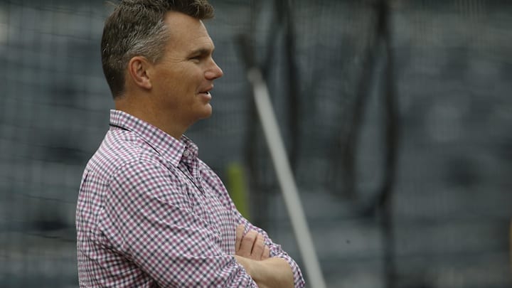 Aug 11, 2021; Pittsburgh, Pennsylvania, USA; Pittsburgh Pirates general manager Ben Cherington looks