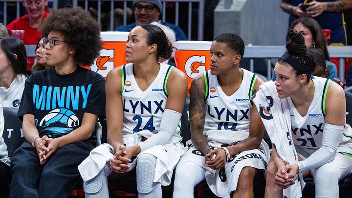 Sep 22, 2026; Indianapolis, Indiana, USA; Four of the Minnesota Lynx starters on the bench in the first half against the Indiana Fever at Gainbridge Fieldhouse. Mandatory Credit: Trevor Ruszkowski-Imagn Images Sep 22, 2026; Indianapolis, Indiana, USA; Four of the Minnesota Lynx starters on the bench in the first half against the Indiana Fever at Gainbridge Fieldhouse. Mandatory Credit: Trevor Ruszkowski-Imagn Images