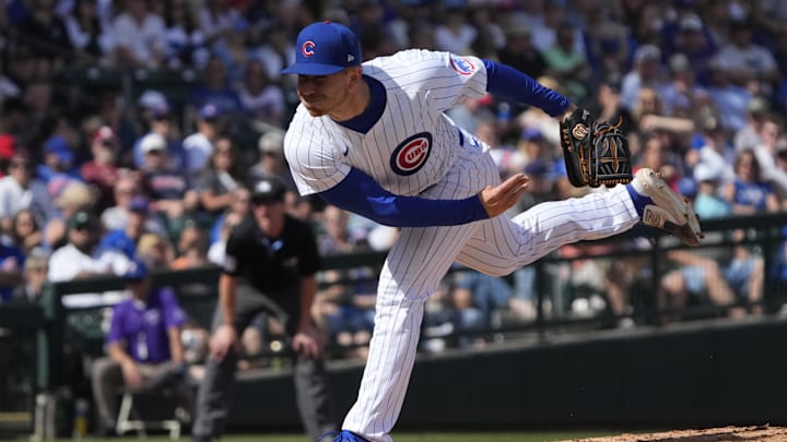 Feb 23, 2024; Mesa, Arizona, USA; Chicago Cubs pitcher Bailey Horn (92) throws against the Chicago White Sox in the second inning at Sloan Park. Mandatory Credit: Rick Scuteri-USA TODAY Sports