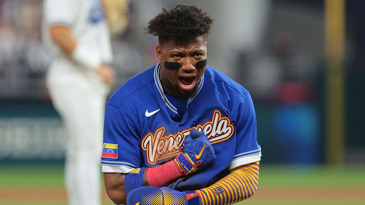 Ronald Acuña Jr. drove in the tying run of Venezuela’s game-winning rally in the seventh inning.