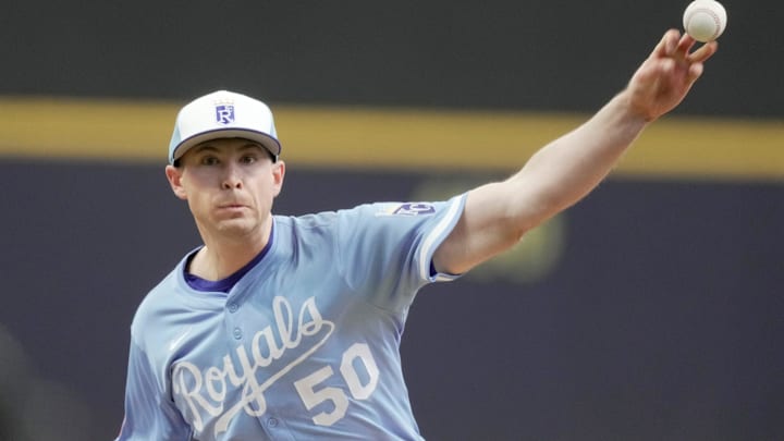 Kansas City Royals pitcher Kris Bubic (50) throws during the first inning of their game against the Milwaukee Brewers Monday, March 31, 2025 at American Family Field in Milwaukee, Wisconsin.