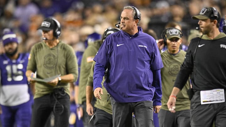 Nov 11, 2023; Fort Worth, Texas, USA; TCU Horned Frogs head coach Sonny Dykes during the game between the TCU Horned Frogs and the Texas Longhorns at Amon G. Carter Stadium. Mandatory Credit: Jerome Miron-Imagn Images Nov 11, 2023; Fort Worth, Texas, USA; TCU Horned Frogs head coach Sonny Dykes during the game between the TCU Horned Frogs and the Texas Longhorns at Amon G. Carter Stadium. Mandatory Credit: Jerome Miron-Imagn Images