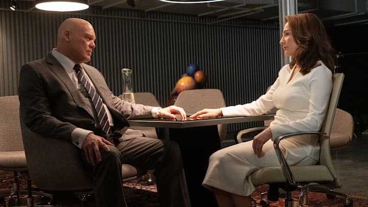 (L-R): Wilson Fisk/Kingpin (Vincent D'Onofrio) and Vanessa Fisk (Ayelet Zurer) in Marvel Television's DAREDEVIL: BORN AGAIN, exclusively on Disney+. Photo by Giovanni Rufino. © 2025 MARVEL.