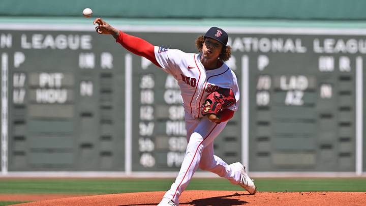 Jun 4, 2026; Boston, Massachusetts, USA; Boston Red Sox starting pitcher Brayan Bello (66) pitches against the Baltimore Orioles  during the first inning at Fenway Park. Mandatory Credit: Eric Canha-Imagn Images