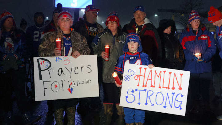 Fans Gather Outside Highmark Stadium Following Hospitalization of Buffalo Bills Player Damar Hamlin