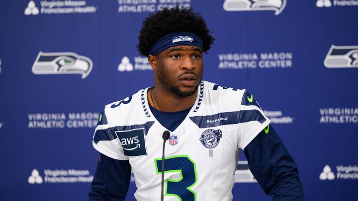 Jun 9, 2026; Renton, WA, USA; Seattle Seahawks safety Nick Emmanwori (3) speaks to the media after minicamp practice at Virginia Mason Athletic Center. Mandatory Credit: Steven Bisig-Imagn Images