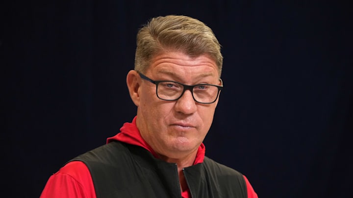 Tampa Bay Buccaneers general manager Jason Licht speaks during the NFL Scouting Combine.