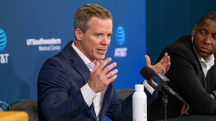 Jun 29, 2026; Dallas, TX, USA; New Dallas Mavericks’ head coach Dusty May, along side Masai Ujiri, Dallas Mavericks’ President of Basketball Operations, answers questions from the media during an introductory press conference at American Airlines Center. Mandatory Credit: Raymond Carlin III-Imagn Images Jun 29, 2026; Dallas, TX, USA; New Dallas Mavericks’ head coach Dusty May, along side Masai Ujiri, Dallas Mavericks’ President of Basketball Operations, answers questions from the media during an introductory press conference at American Airlines Center. Mandatory Credit: Raymond Carlin III-Imagn Images