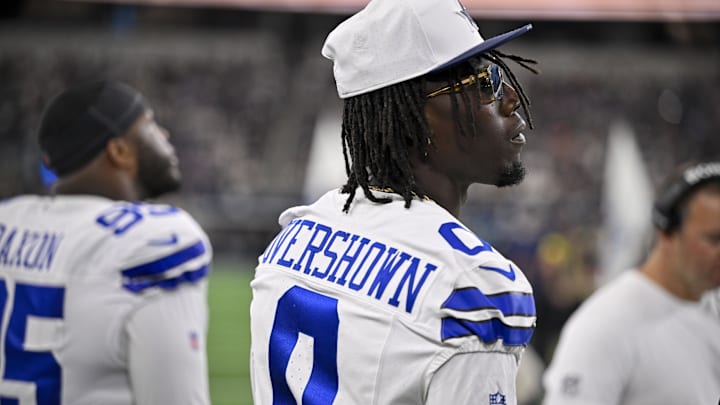 Dallas Cowboys linebacker DeMarvion Overshown looks on before the game against the Baltimore Ravens. Dallas Cowboys linebacker DeMarvion Overshown looks on before the game against the Baltimore Ravens.