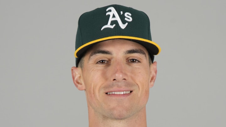 Feb 23, 2024; Mesa, AZ, USA; Oakland Athletics infielder Armando Alvarez (50) poses during Photo Day at Mesa Stadium. Mandatory Credit: Rick Scuteri-USA TODAY Sports