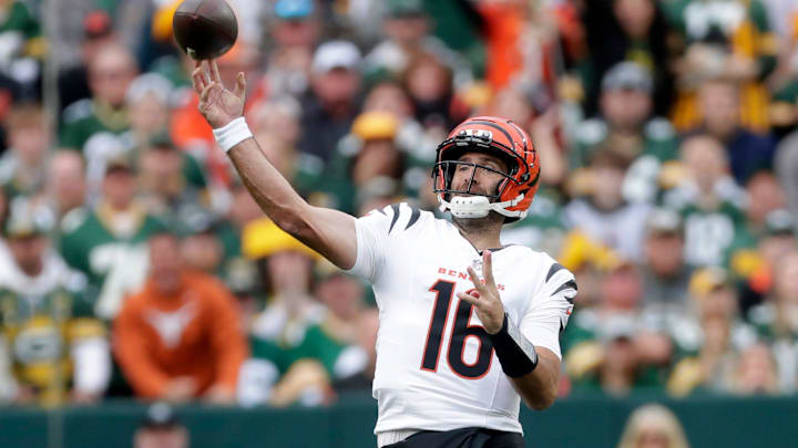 Cincinnati Bengals quarterback Joe Flacco (16) passes the ball during a game against the Green Bay Packers on Oct. 12, 2025, at Lambeau Field in Green Bay, Wis. The Packers defeated the Bengals 27-18. Cincinnati Bengals quarterback Joe Flacco (16) passes the ball during a game against the Green Bay Packers on Oct. 12, 2025, at Lambeau Field in Green Bay, Wis. The Packers defeated the Bengals 27-18.