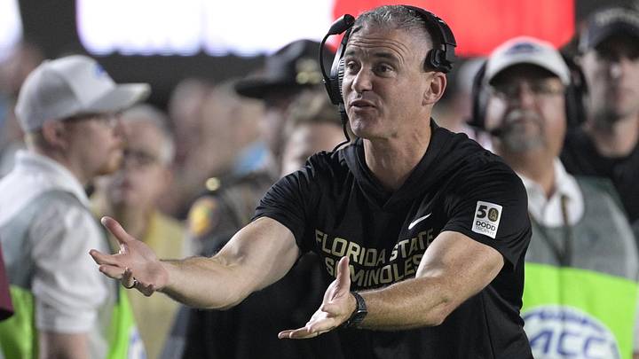 Oct 4, 2025; Tallahassee, Florida, USA; Florida State Seminoles head coach Mike Norvell during the first half against the Miami Hurricanes at Doak S. Campbell Stadium. Mandatory Credit: Melina Myers-Imagn Images