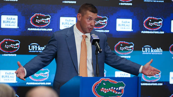 New UF head football coach Jon Sumrall speaks during a press conference at the James W. “Bill” Heavener Football Training Center in Gainesville, FL on Monday, December 1, 2025. [Alan Youngblood/Gainesville Sun]