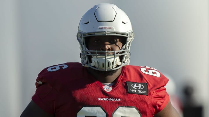 Cardinals offensive lineman Joshua Miles during a practice at the Cardinals training facility in Tempe on September 22, 2021. 