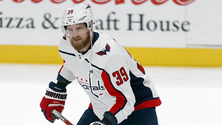 Capitals right wing Anthony Mantha (39) skates toward the offensive zone.