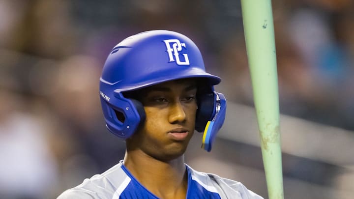 East infielder Arjun Nimmala (22) during the Perfect Game All-American Classic high school baseball game at Chase Field in 2022.