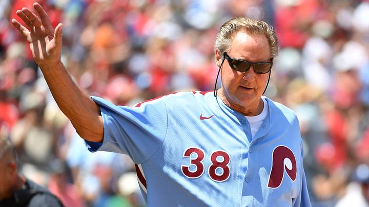 Aug 7, 2022; Philadelphia, Pennsylvania, USA; Former Philadelphia Phillies pitcher Larry Christenson acknowledges the crowd during Alumni Day ceremony before game against the Washington Nationals at Citizens Bank Park. Mandatory Credit: Eric Hartline-USA TODAY Sports Aug 7, 2022; Philadelphia, Pennsylvania, USA; Former Philadelphia Phillies pitcher Larry Christenson acknowledges the crowd during Alumni Day ceremony before game against the Washington Nationals at Citizens Bank Park. Mandatory Credit: Eric Hartline-USA TODAY Sports
