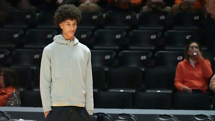 Five-star prospect Nate Ament at the NCAA college basketball game between Tennessee Kentucky on Tuesday, Jan. 28, 2025, in Knoxville, Tenn.