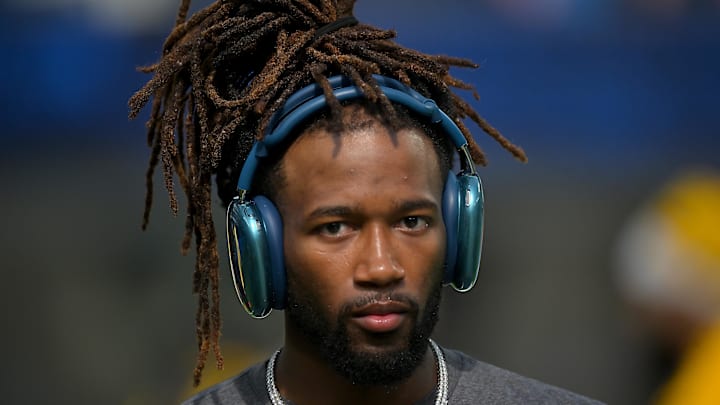 Oct 19, 2025; Inglewood, California, USA;  Los Angeles Chargers cornerback Ja'Sir Taylor (36) warms up prior to the game against the Indianapolis Colts at SoFi Stadium. Mandatory Credit: Jayne Kamin-Oncea-Imagn Images