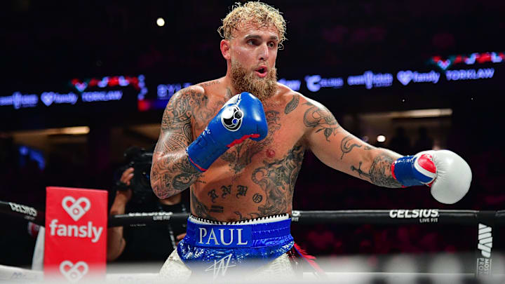 Jun 28, 2025; Anaheim, California, USA; Jake Paul fights against Julio Cesar Chavez Jr. at Honda Center. Jun 28, 2025; Anaheim, California, USA; Jake Paul fights against Julio Cesar Chavez Jr. at Honda Center.