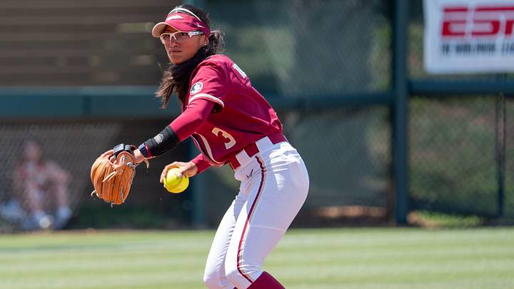 Florida State Seminoles infielder Isa Torres (3) looks to throw the ball to her teammate. The Texas Tech Red Raiders defeated the Florida State Seminoles 2-1 in the NCAA WCWS Super Regionals on Friday, May 23, 2025. Florida State Seminoles infielder Isa Torres (3) looks to throw the ball to her teammate. The Texas Tech Red Raiders defeated the Florida State Seminoles 2-1 in the NCAA WCWS Super Regionals on Friday, May 23, 2025.