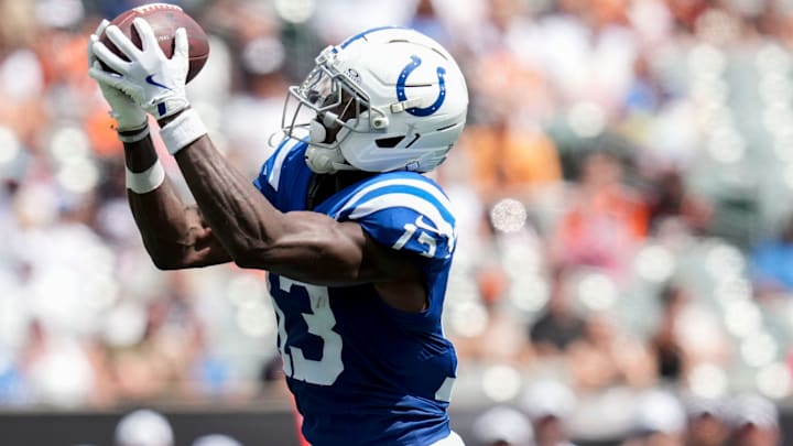 Indianapolis Colts wide receiver Laquon Treadwell (13) makes a catch and runs in for a touchdown Saturday, Aug. 23, 2025, during a game against the Cincinnati Bengals at Paycor Stadium in Cincinnati. Indianapolis Colts wide receiver Laquon Treadwell (13) makes a catch and runs in for a touchdown Saturday, Aug. 23, 2025, during a game against the Cincinnati Bengals at Paycor Stadium in Cincinnati.
