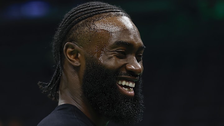 Feb 27, 2024; Boston, Massachusetts, USA; Boston Celtics guard Jaylen Brown (7) smiles before their game against the Philadelphia 76ers at TD Garden. Mandatory Credit: Winslow Townson-Imagn Images Feb 27, 2024; Boston, Massachusetts, USA; Boston Celtics guard Jaylen Brown (7) smiles before their game against the Philadelphia 76ers at TD Garden. Mandatory Credit: Winslow Townson-Imagn Images