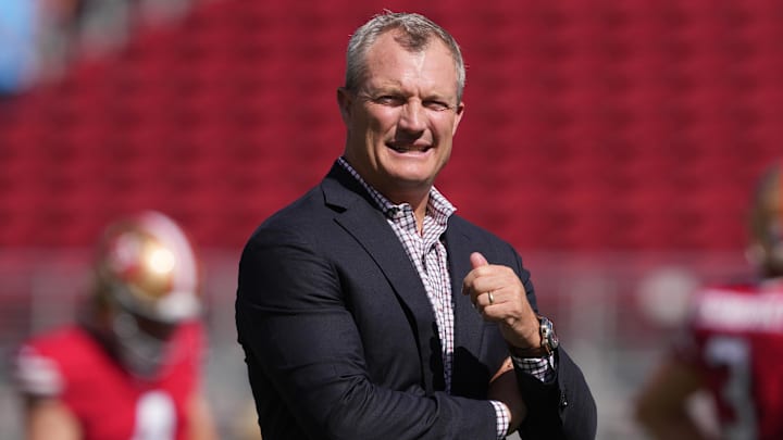Oct 6, 2024; Santa Clara, California, USA; San Francisco 49ers general manager John Lynch before the game against the Arizona Cardinals at Levi's Stadium.
