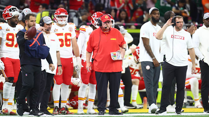 Feb 9, 2025; New Orleans, LA, USA; Kansas City Chiefs head coach Andy Reid on the sideline against the Philadelphia Eagles in the first quarter in Super Bowl LIX at Ceasars Superdome. Mandatory Credit: Mark J. Rebilas-Imagn Images Feb 9, 2025; New Orleans, LA, USA; Kansas City Chiefs head coach Andy Reid on the sideline against the Philadelphia Eagles in the first quarter in Super Bowl LIX at Ceasars Superdome. Mandatory Credit: Mark J. Rebilas-Imagn Images