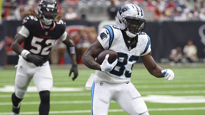 Carolina Panthers wide receiver David Moore (83) runs with the ball during the game against the Houston Texans