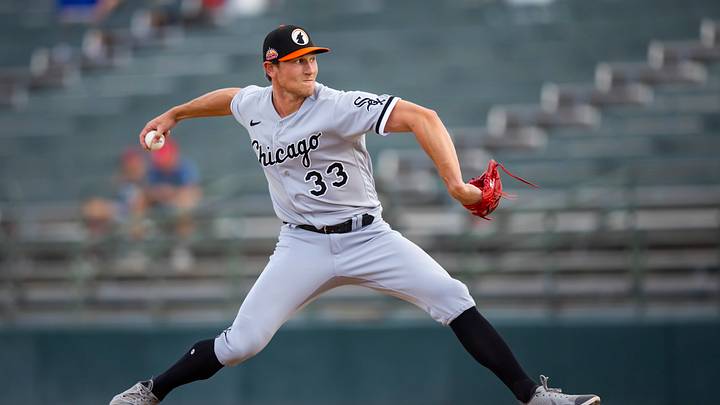 Oct 22, 2022; Phoenix, Arizona, USA; Chicago White Sox pitcher Declan Cronin plays for the Glendale Desert Dogs during an Arizona Fall League baseball game at Phoenix Municipal Stadium. Mandatory Credit: Mark J. Rebilas-USA TODAY Sports
