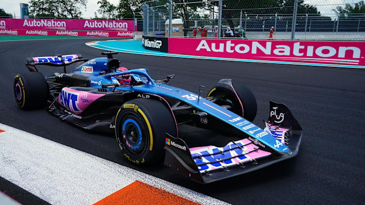 May 6, 2023; Miami Gardens, Florida, USA; Alpine driver Esteban Ocon (31) of France races out of turn 17 during the third practice for the Miami Grand Prix at Miami International Autodrome. Mandatory Credit: John David Mercer-USA TODAY Sports May 6, 2023; Miami Gardens, Florida, USA; Alpine driver Esteban Ocon (31) of France races out of turn 17 during the third practice for the Miami Grand Prix at Miami International Autodrome. Mandatory Credit: John David Mercer-USA TODAY Sports