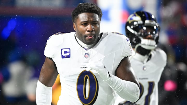 Baltimore Ravens linebacker Roquan Smith takes the field before the game against the Buffalo Bills. Baltimore Ravens linebacker Roquan Smith takes the field before the game against the Buffalo Bills.