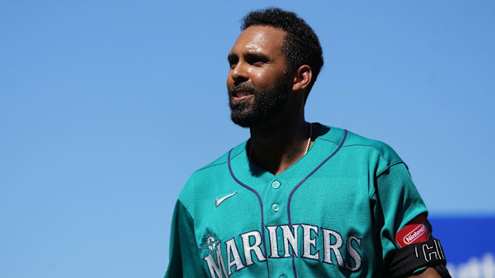 Mar 12, 2026; Mesa, Arizona, USA; Seattle Mariners center fielder Brennen Davis (78) reacts after striking out against the Chicago Cubs in the first inning at Sloan Park. Mandatory Credit: Rick Scuteri-Imagn Images
