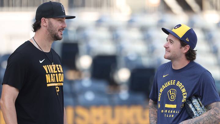 Sep 15, 2026; Pittsburgh, Pennsylvania, USA; Pittsburgh Pirates pitcher Paul Skenes (left) and Milwaukee Brewers second baseman Brice Turang (right) talk before their game at PNC Park. Mandatory Credit: Charles LeClaire-Imagn Images Sep 15, 2026; Pittsburgh, Pennsylvania, USA; Pittsburgh Pirates pitcher Paul Skenes (left) and Milwaukee Brewers second baseman Brice Turang (right) talk before their game at PNC Park. Mandatory Credit: Charles LeClaire-Imagn Images