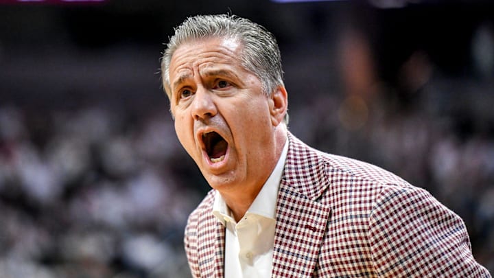 Arkansas' head coach John Calipari calls out to his players during the first half against Michigan State on Saturday, Nov. 8, 2025, at the Breslin Center in East Lansing. Arkansas' head coach John Calipari calls out to his players during the first half against Michigan State on Saturday, Nov. 8, 2025, at the Breslin Center in East Lansing.