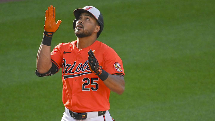 Jun 15, 2024; Baltimore, Maryland, USA;  Fans cheers  as Baltimore Orioles outfielder Anthony Santander (25) reacts after hitting a eighth inning home run against the Philadelphia Phillies  at Oriole Park at Camden Yards.