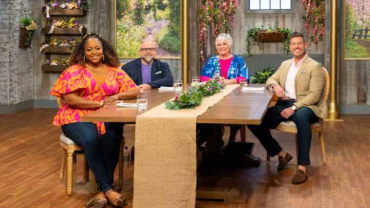 Judges Kardea Brown, Duff Goldman, Nancy Fuller and Host Jesse Palmer, portrait, as seen on Spring Baking Championship, Season 9.