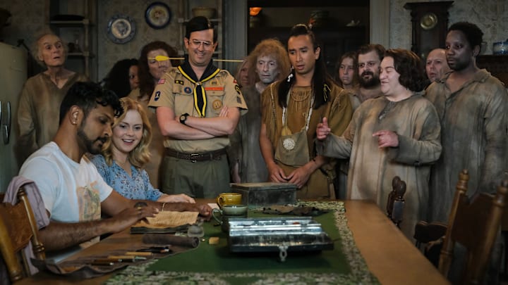 “The Primary Source” – When Sam’s book publisher requires source material for her biography on Isaac, she and Jay take a field trip to find a diary he claims he hid when he was alive, on the CBS Original series GHOSTS, Thursday, Dec. 5 (8:31-9:01 PM, ET/PT) on the CBS Television Network, and streaming on Paramount+ (live and on demand for Paramount+ with SHOWTIME subscribers, or on demand for Paramount+ Essential subscribers the day after the episode airs)*. Pictured (L-R): Utkarsh Ambudkar as
