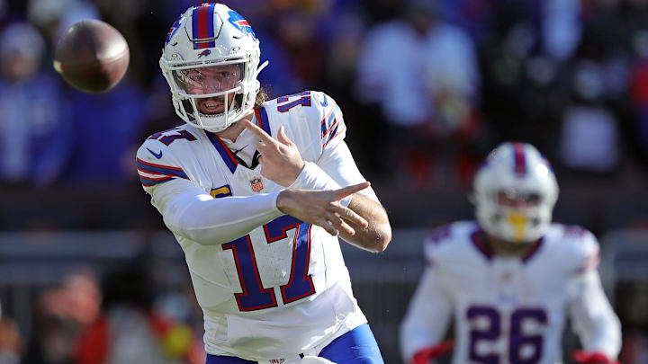 Buffalo Bills quarterback Josh Allen gets a pass off against the Cleveland Browns.