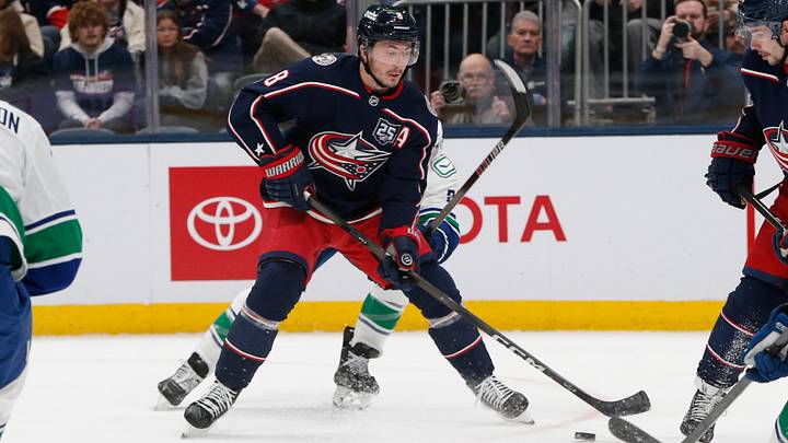 Jan 15, 2026; Columbus, Ohio, USA; Columbus Blue Jackets defenseman Zach Werenski (8) looks to pass against the Vancouver Canucks during the second period at Nationwide Arena. Mandatory Credit: Russell LaBounty-Imagn Images Jan 15, 2026; Columbus, Ohio, USA; Columbus Blue Jackets defenseman Zach Werenski (8) looks to pass against the Vancouver Canucks during the second period at Nationwide Arena. Mandatory Credit: Russell LaBounty-Imagn Images