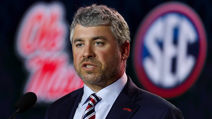 Ole Miss Rebels head coach Pete Golding speaks to the press during SEC Football Kickoff Media Day at the Tampa Marriott. 