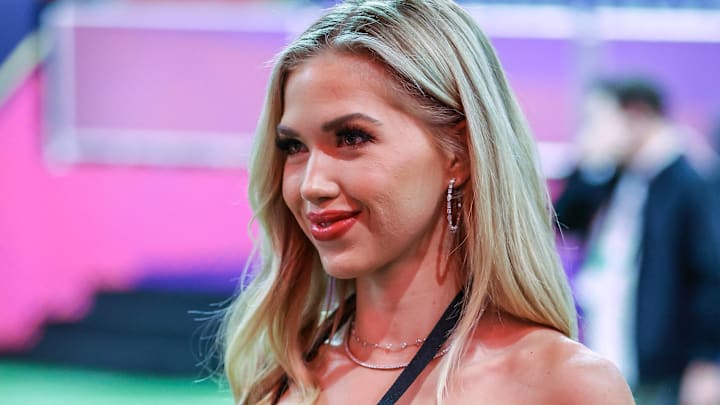 Gracie Hunt on the field during the Super Bowl Opening Night Fueled by Gatorade event at Allegiant Stadium in Las Vegas, Nevada.