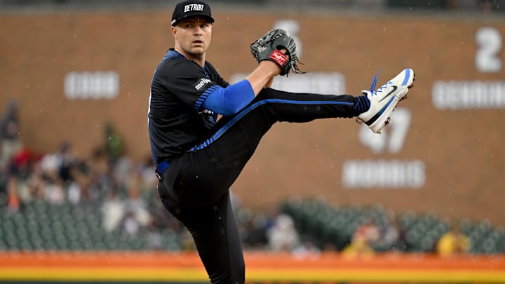 May 29, 2024; Detroit, Michigan, USA;  Detroit Tigers pitcher Tarik Skubal (29) throws a pitch against the Pittsburgh Pirates in the first inning at Comerica Park. Mandatory Credit: Lon Horwedel-USA TODAY Sports