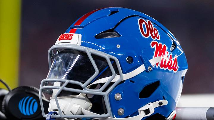 Detailed view of a Mississippi Rebels helmet. Credit: Mark J. Rebilas-Imagn Images Detailed view of a Mississippi Rebels helmet. Credit: Mark J. Rebilas-Imagn Images